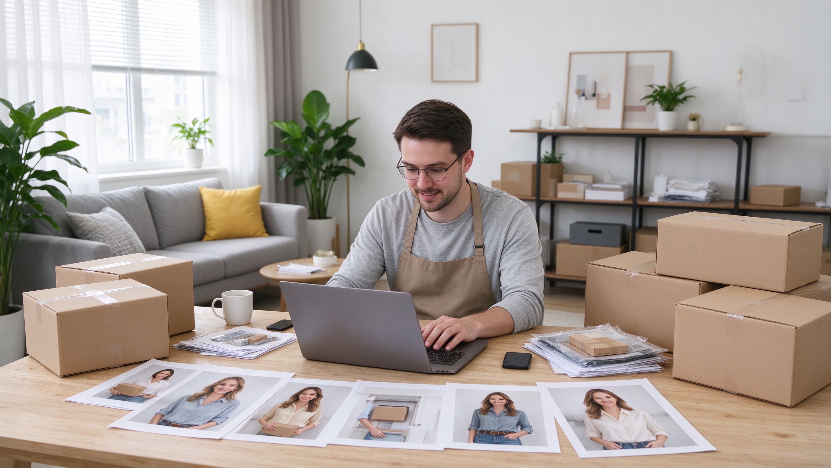 Seller workspace with product photos
